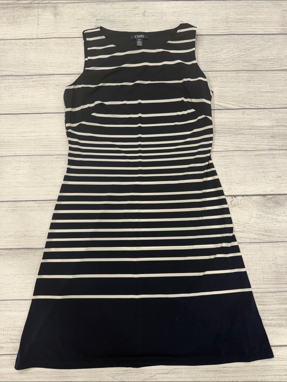 Chaps Navy and White Striped Sleeveless Sheath Dress